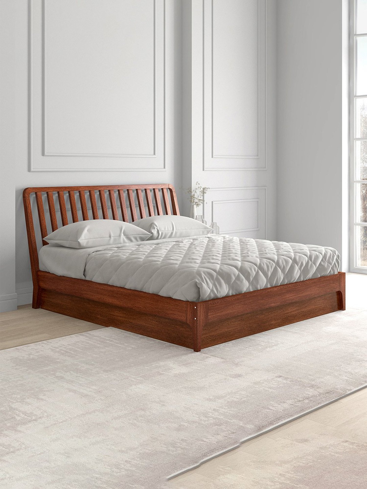 Pure Olivia Solid Wood King Size Bed in Dark Oak Finish