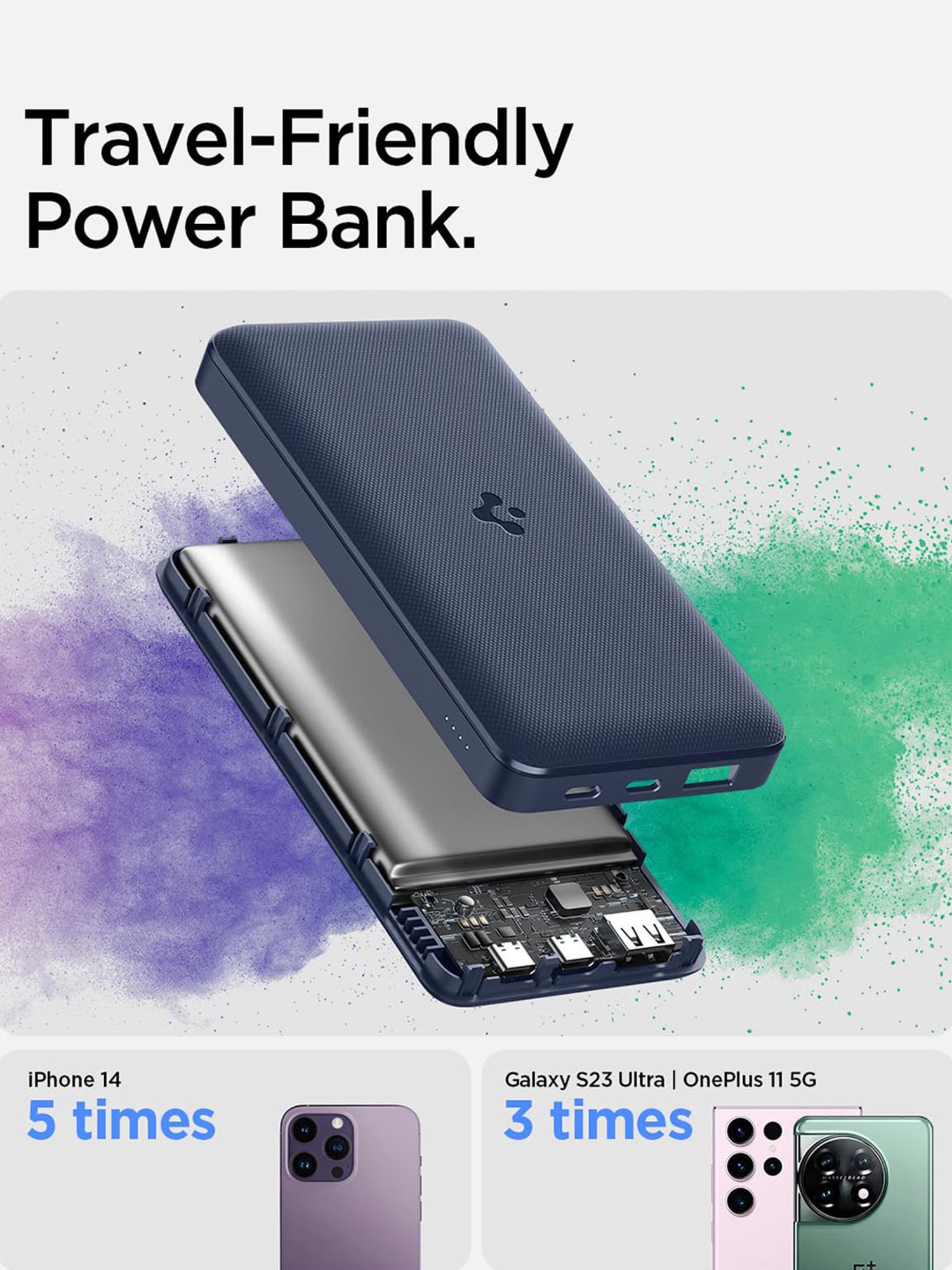 Spigen 20000 mAh, 22.5W Fast Charging Power Bank with 20W for 2 USB C Ports (Navy Blue)