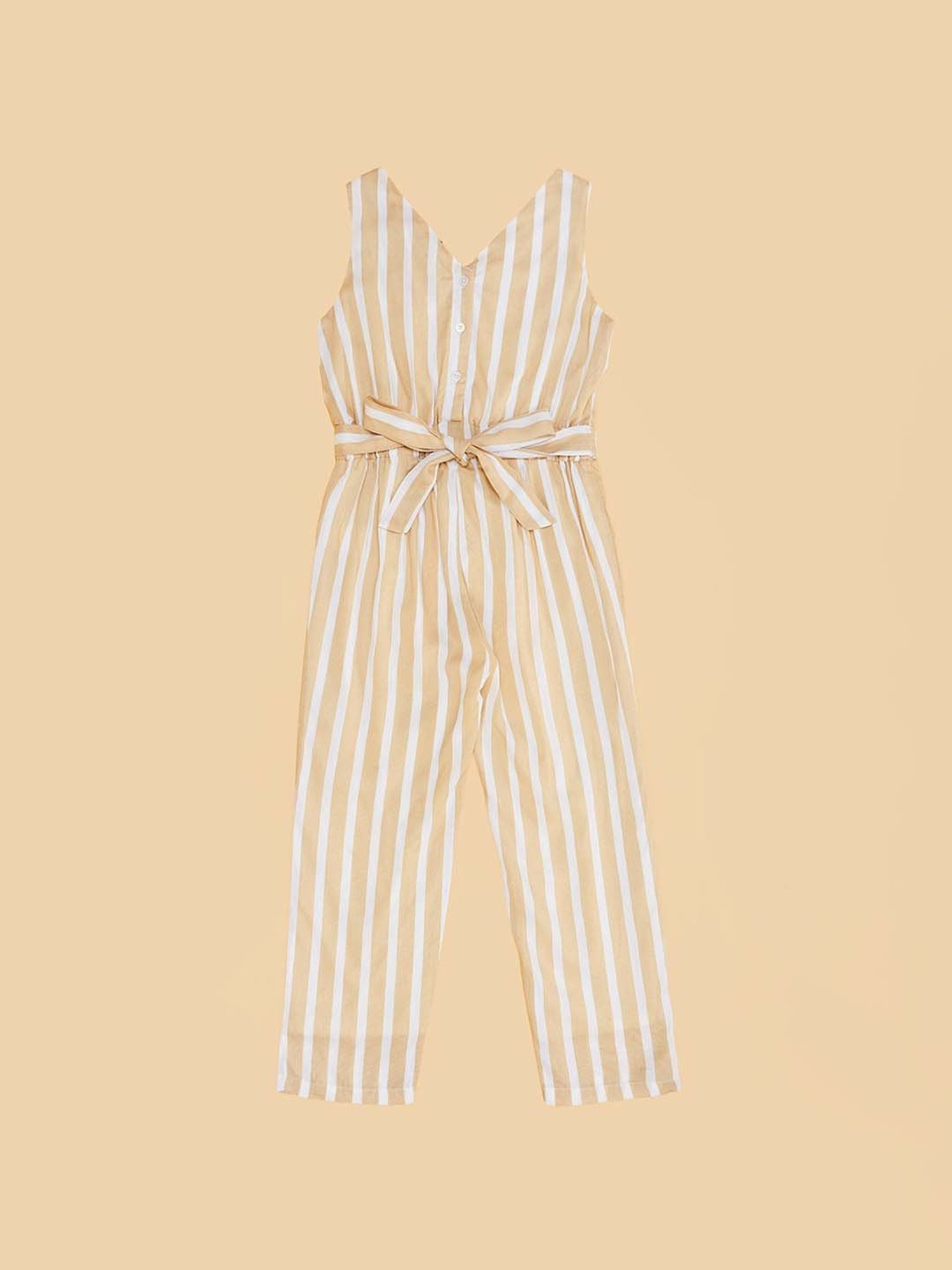 YU by Pantaloons Kids Beige Striped Jumpsuit