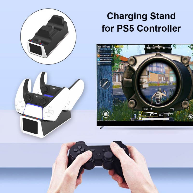 Charger For DualSense Dual USB Type C Charging Dock Station Cradle With Indicator Light For PlayStation 5  PS5 Wireless Controlle (Black)