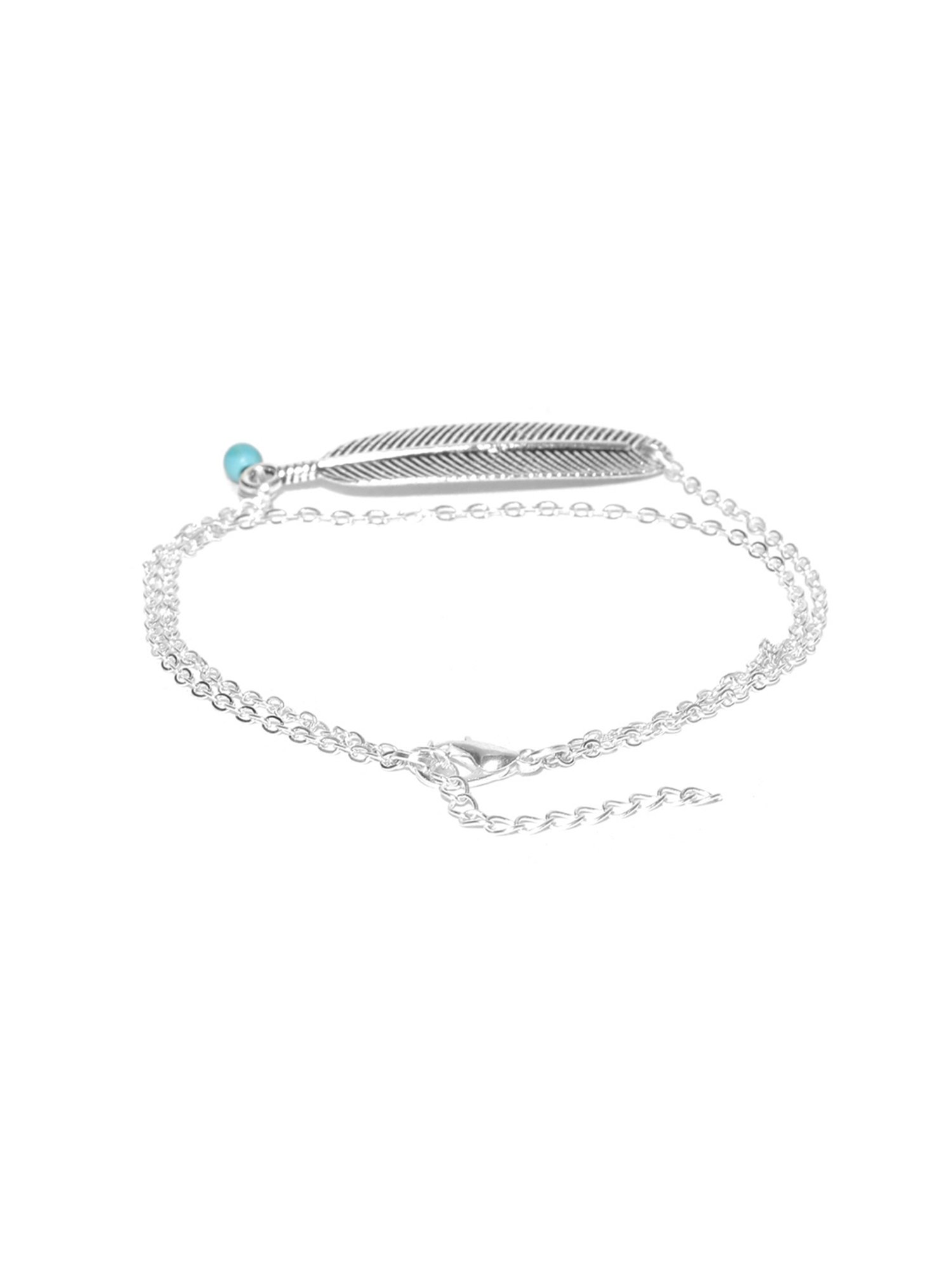 OOMPH Silver Leaf Boho Fashion Stylish Latest Anklet for Women