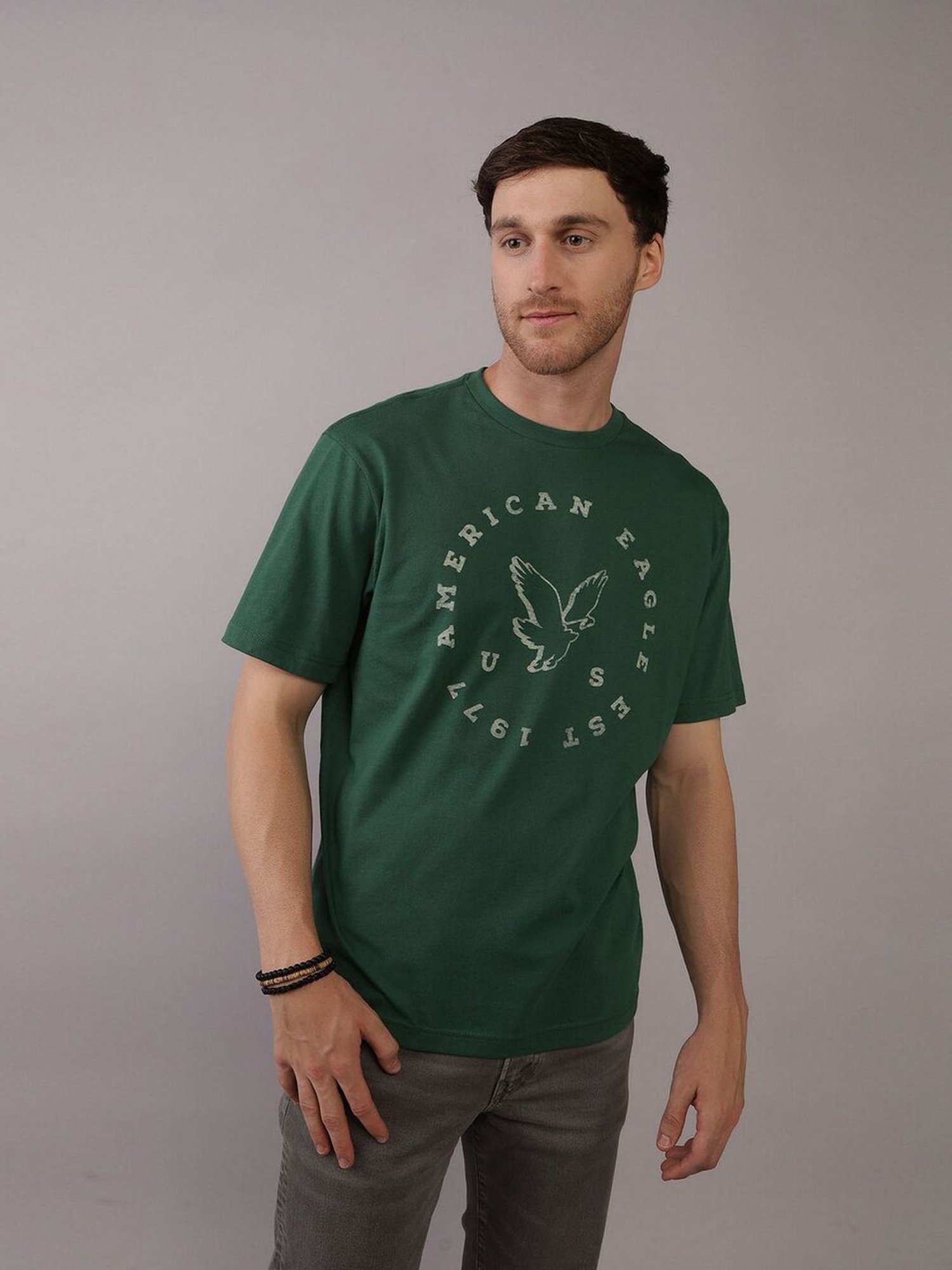 American Eagle Green Regular Fit Printed T-Shirt
