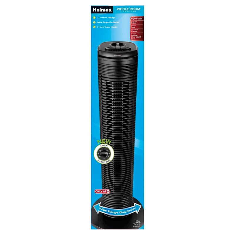 31" Oscillating Tower Fan Black - Holmes