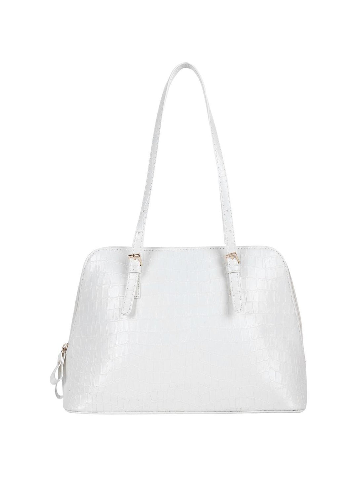 Lino Perros White Synthetic Textured Tote Handbag