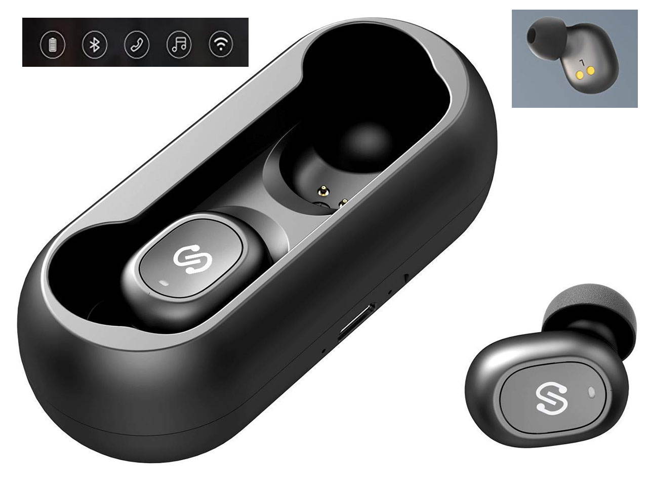 Powerful TrueFree Wireless Bluetooth Earbuds in-Ear Stereo Bluetooth Headphones Wireless Earphones (TWS, Bluetooth 5.0, Built-in Mic, Stereo Calls, Total 15 Hours Playtime)