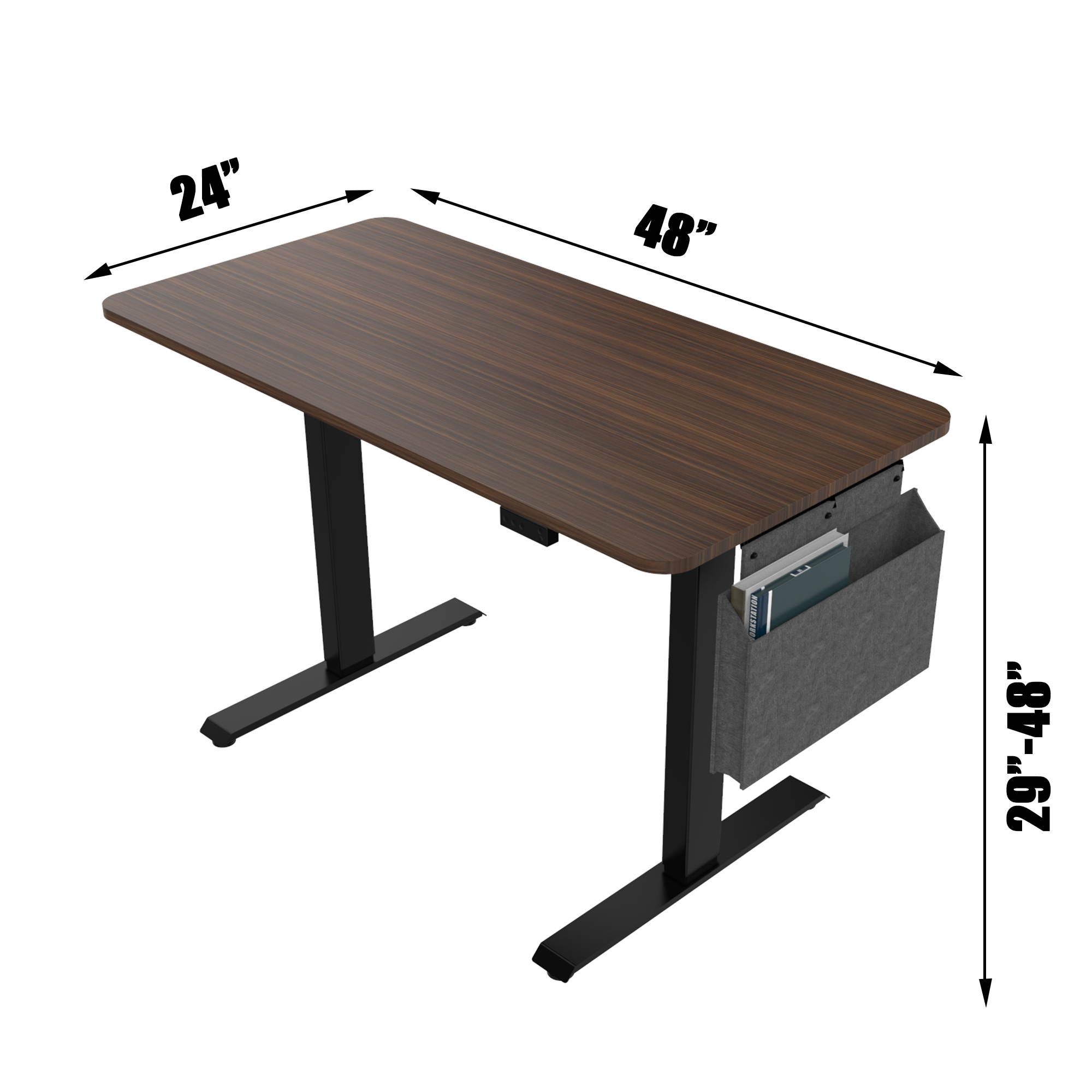 48" Height Adjustable Electric Gaming Desk Home Office Table with Headset Hook and Storage Bag
