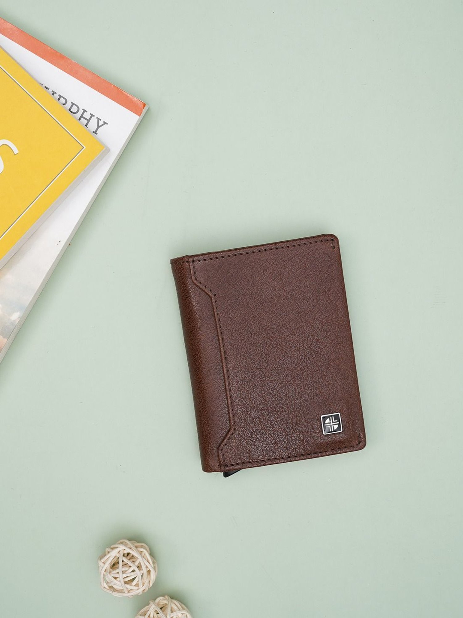 Carlton London Brown Leather Small Wallet Card Holder for Men