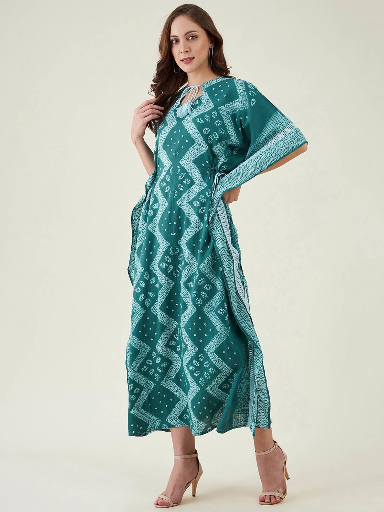 The Kaftan Company Green Printed Kaftan Dress