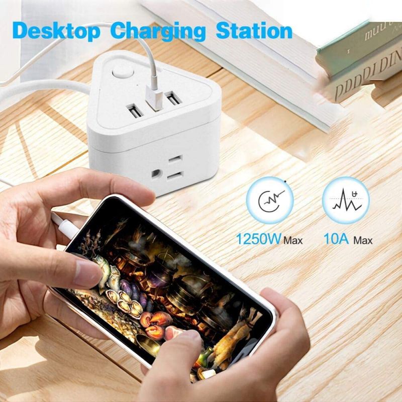 Small Power Strip with 3 USB Ports, 3 Outlet Portable Plug Strip with 5.5 Feet Extension Cord, Cruise Travel, Desktop Multi-Plug Outlet, Child Protectors Compact Socket, White