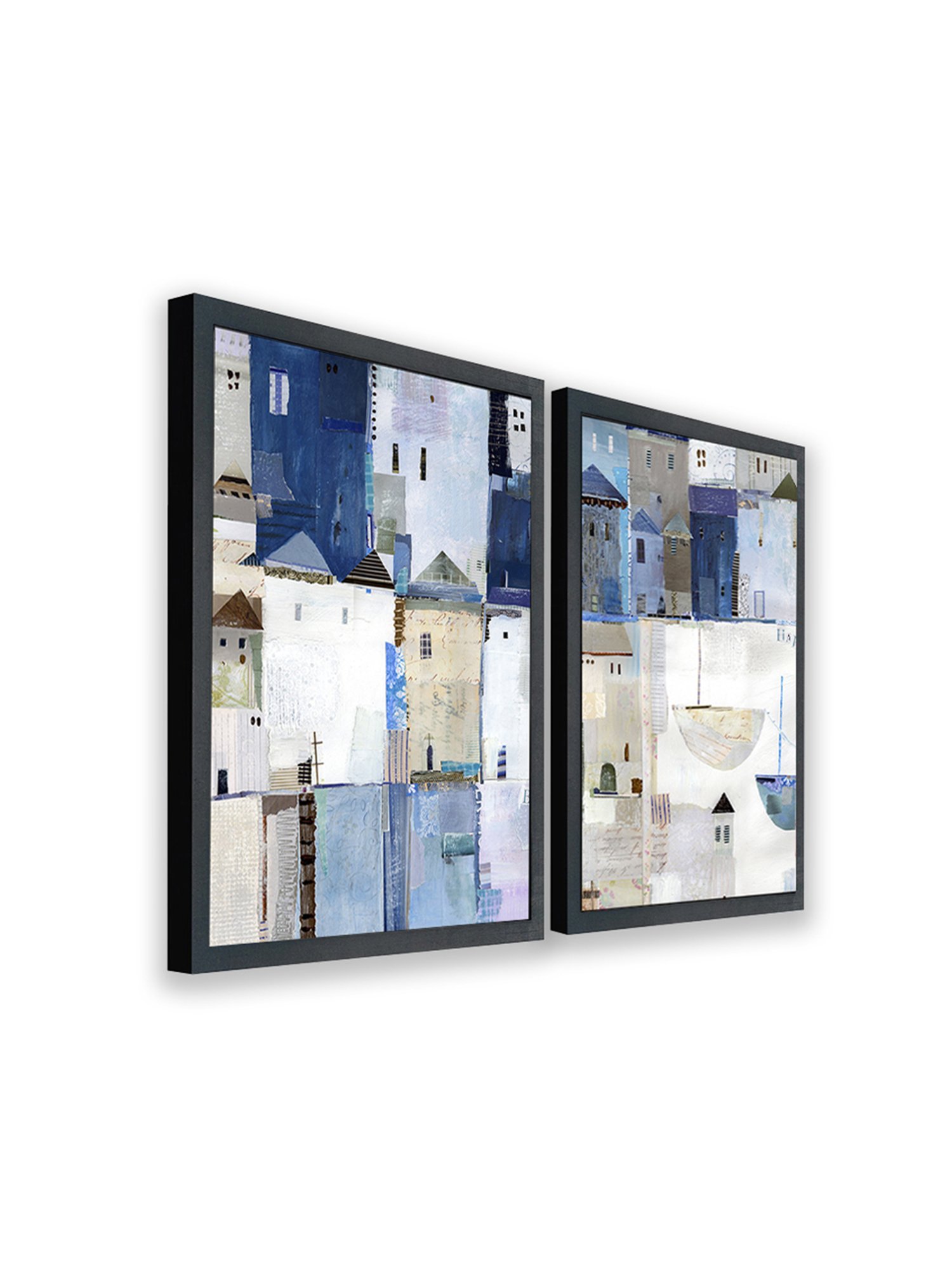 Art Street Gray City Landscape Printed Blue Engineered Wood Wall Art (Set of 2)