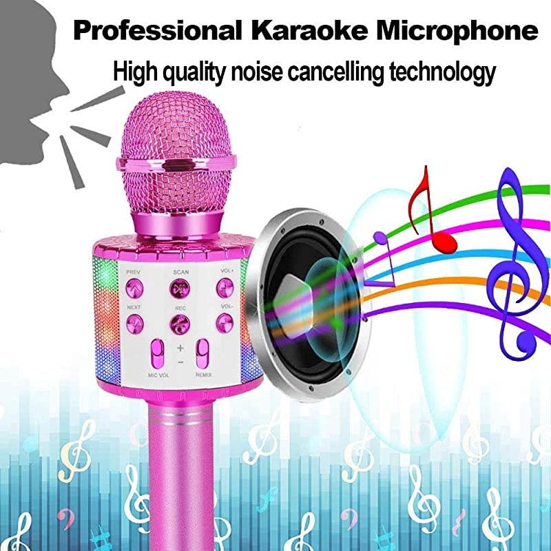 Karaoke Microphone Bluetooth for Adults and KidsPortable Microphone with Led LightsMost Popular Toys Birthday Gifts for for 4 5 6 7 8 9 10 Year Old Girls Boys