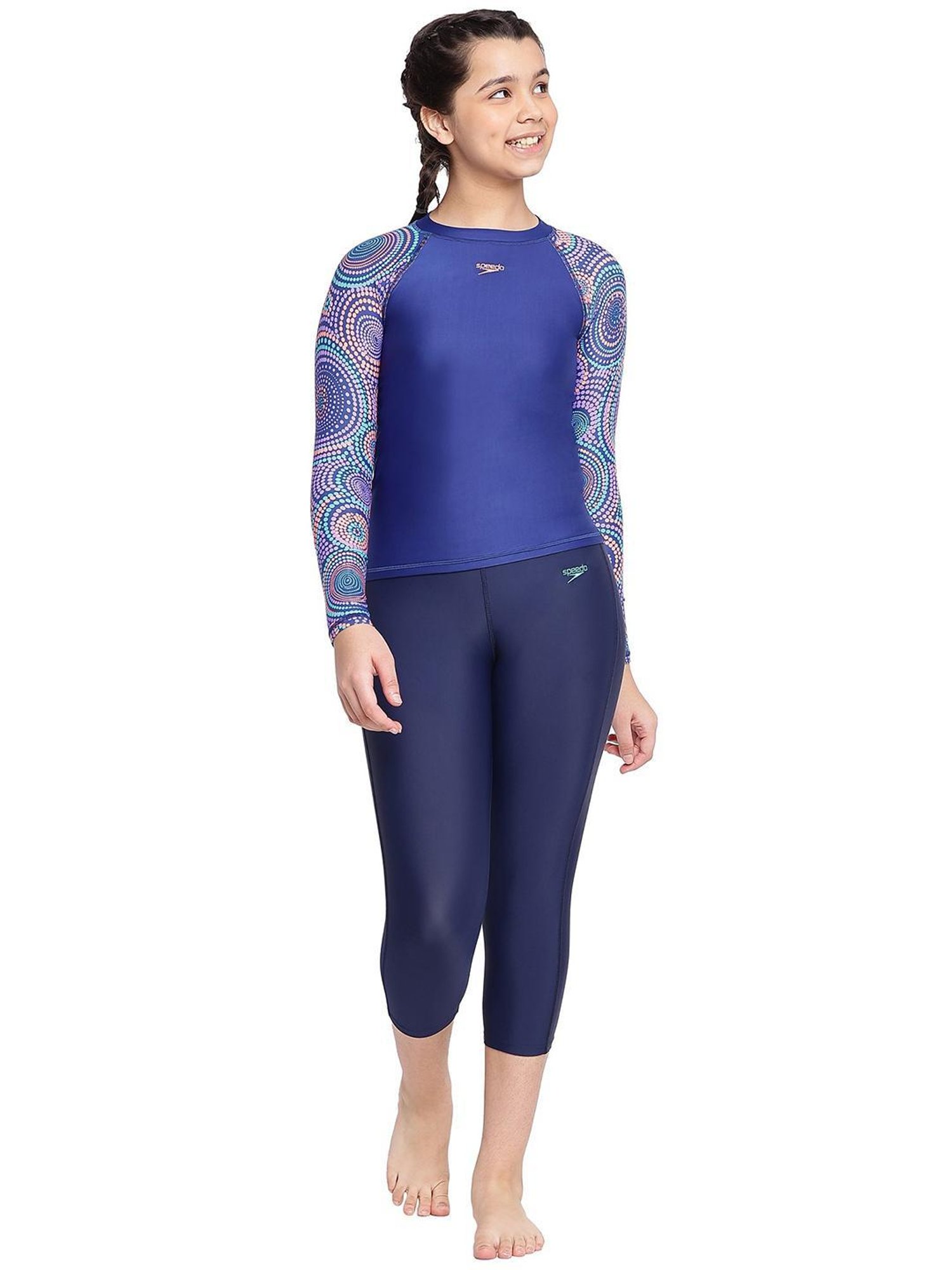 Speedo Kids Blue Printed Full Sleeves Swim Top
