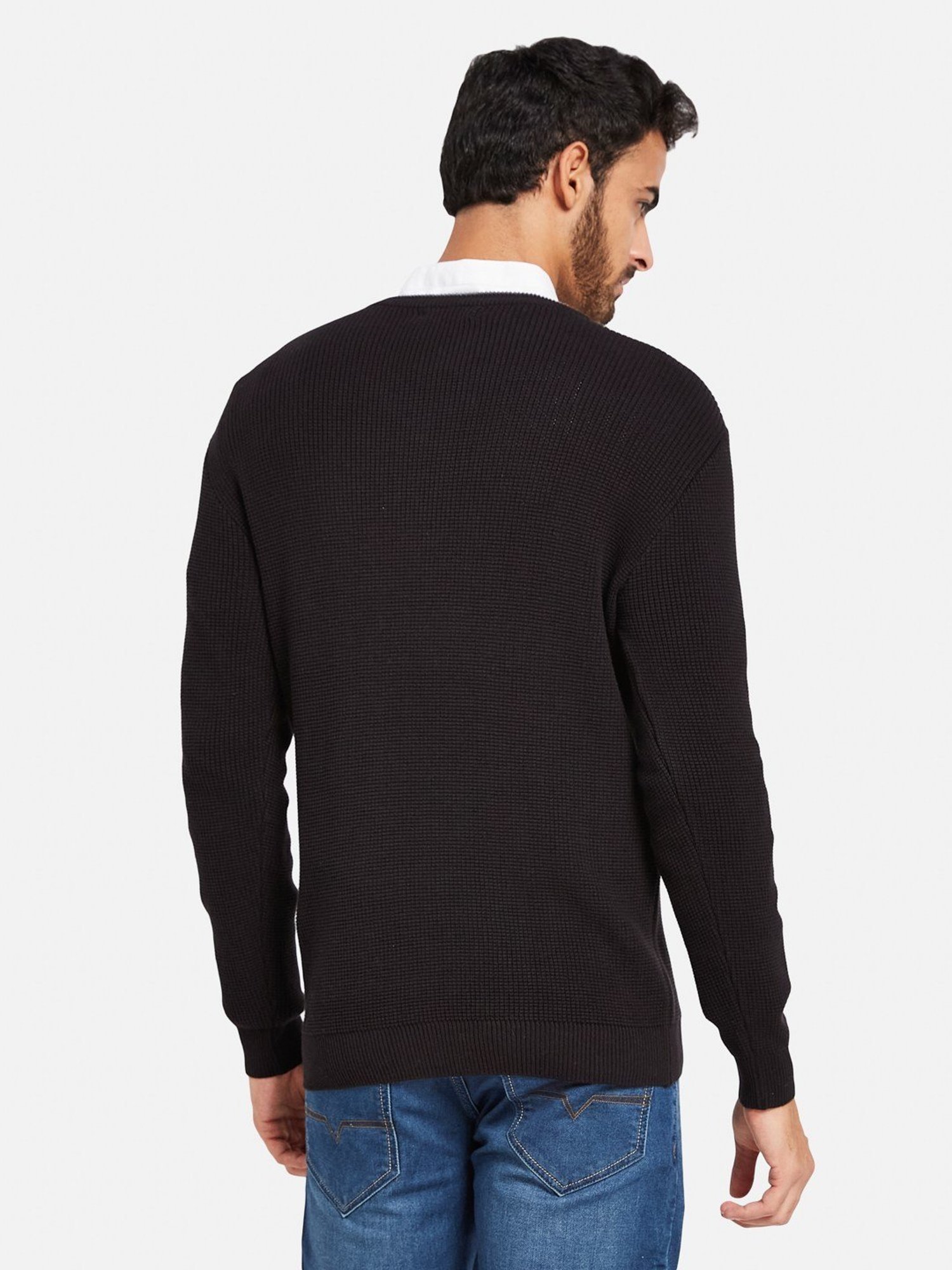 METTLE Black Cotton Regular Fit Sweater