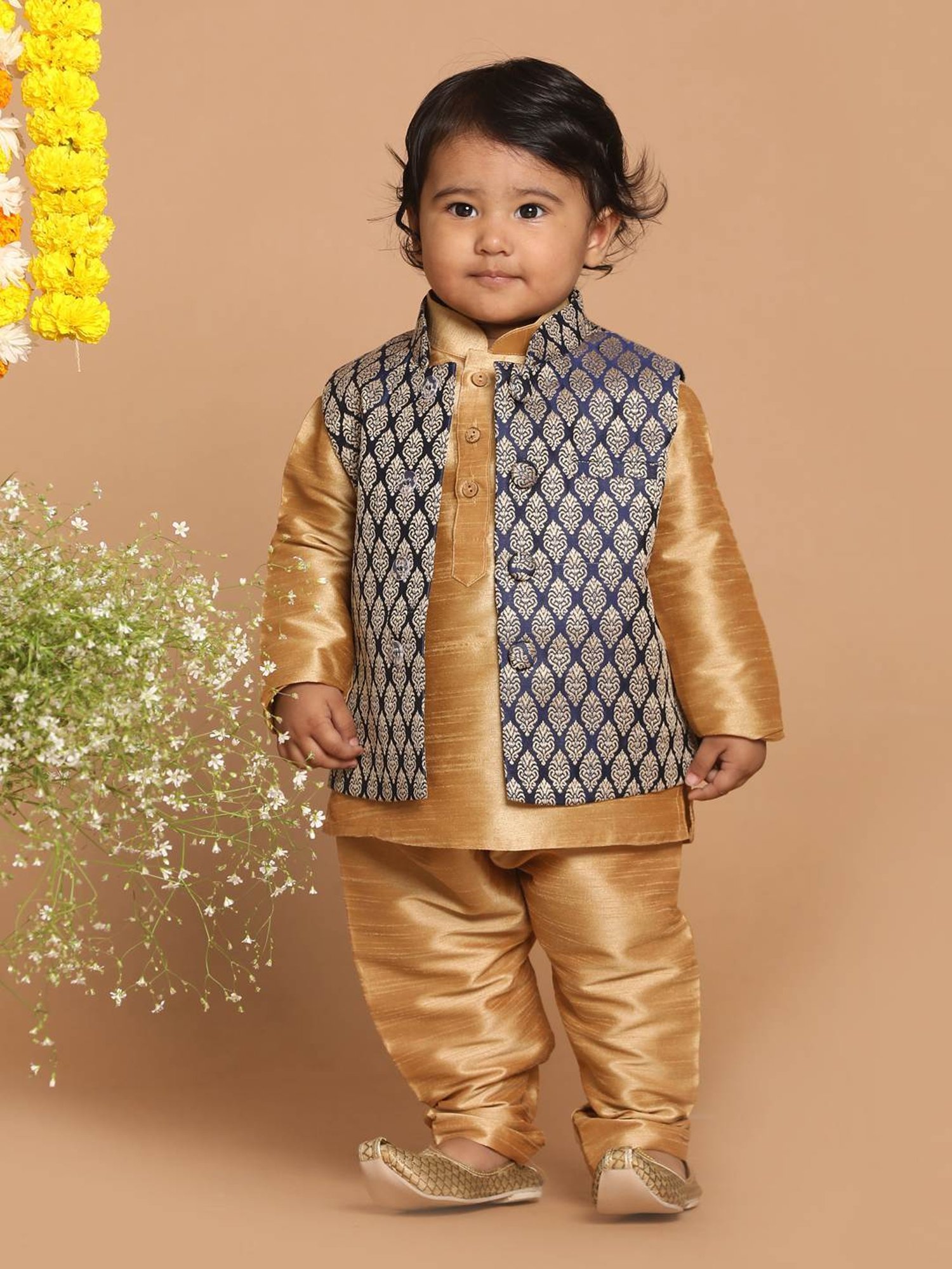 VASTRAMAY SISHU Navy & Gold Embroidered Nehru Jacket