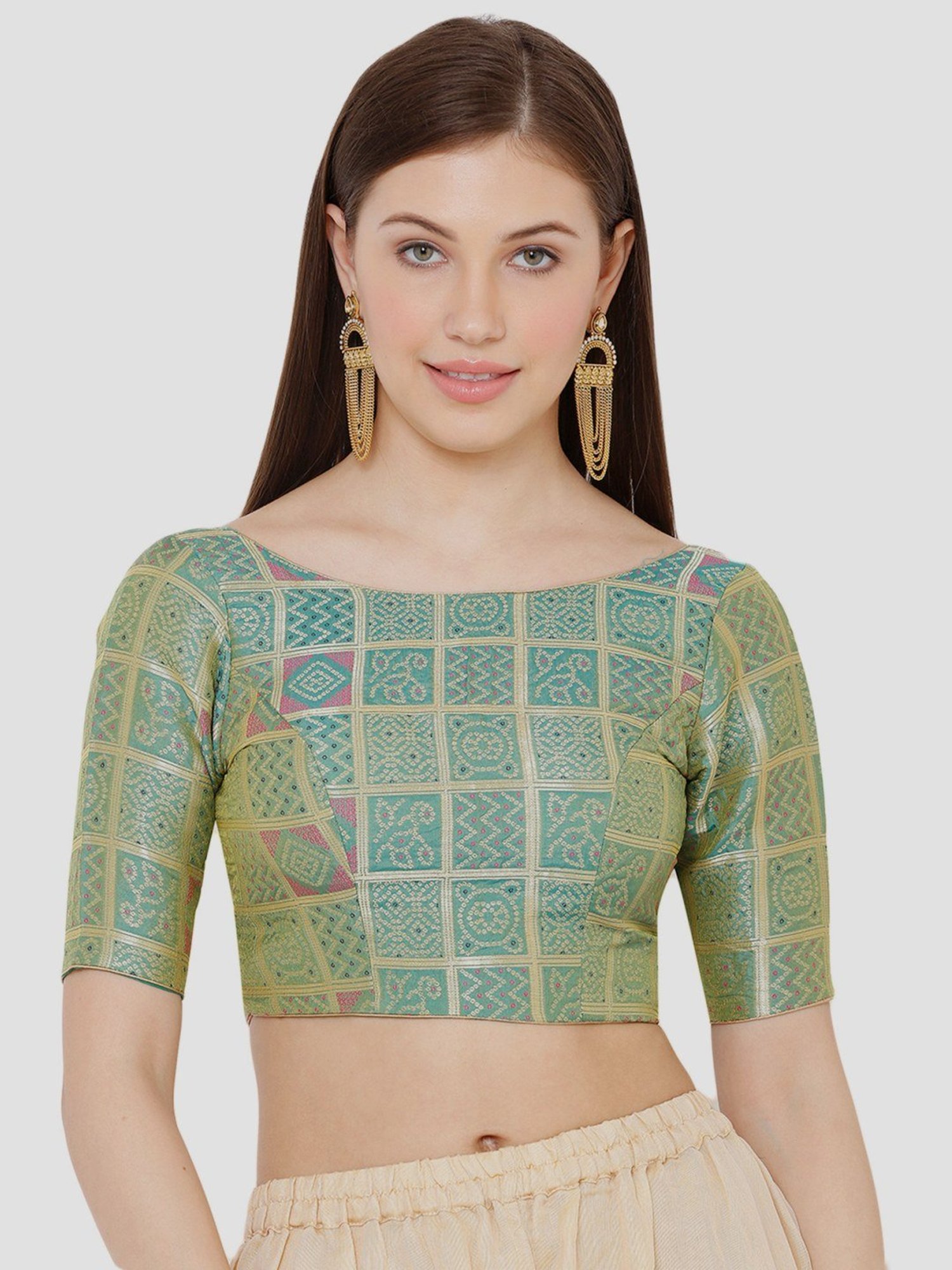 Salwar Studio Rama Green Woven Pattern Blouse