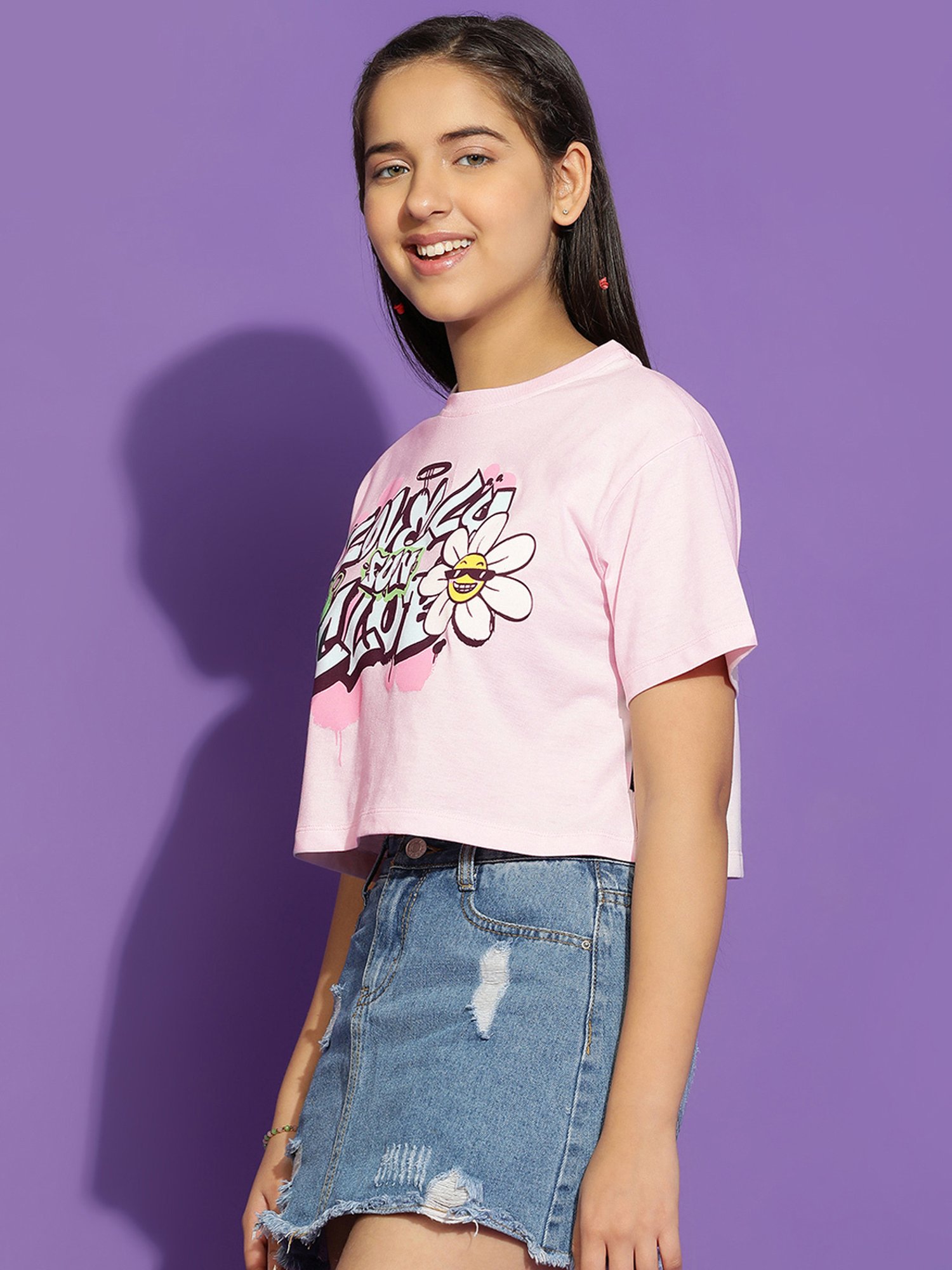 Lil Tomatoes Kids Pink Printed Crop Top