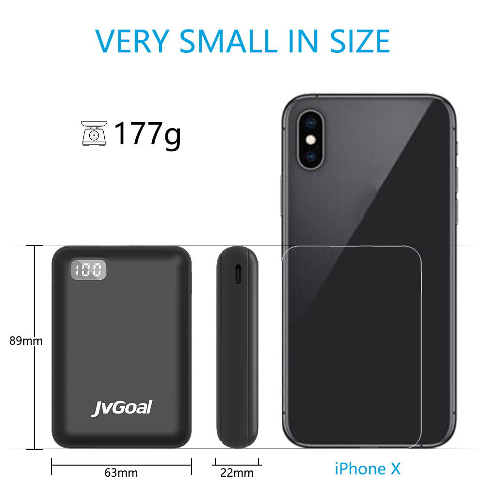 Portable Charger 10000mAh Pocket Size Power Bank LCD Digital Display Mini External Battery Pack Compatible with iPhone 11 Pro/XS Max/8/7/6s,Samsung S10, Huawei and More (Black)