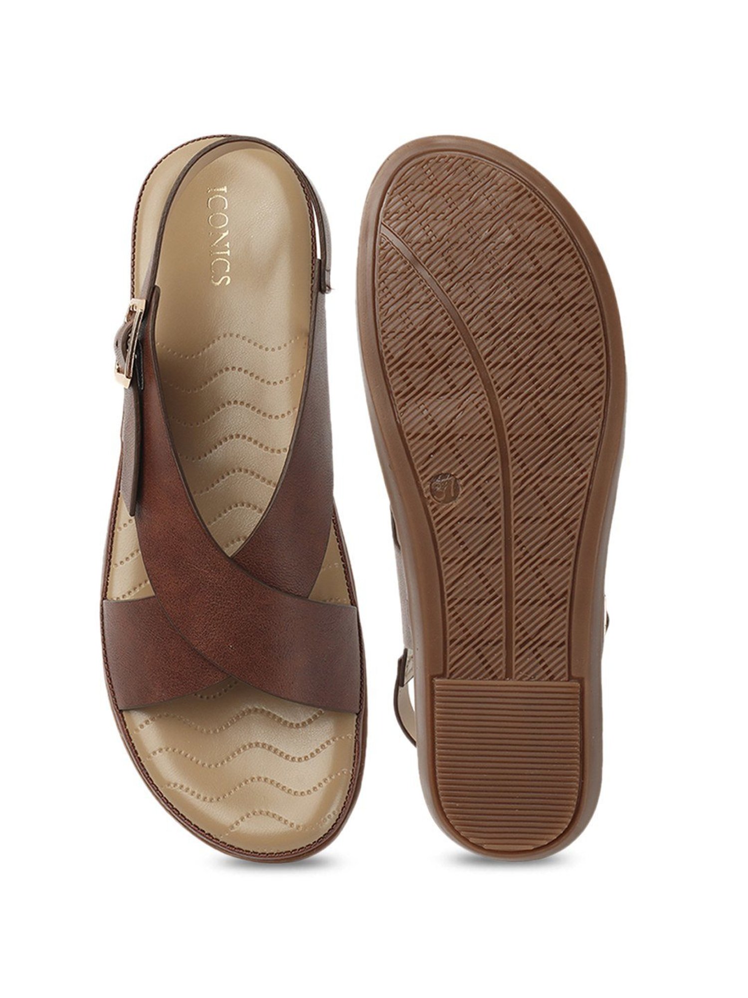 Iconics Women's Brown Cross Strap Sandals