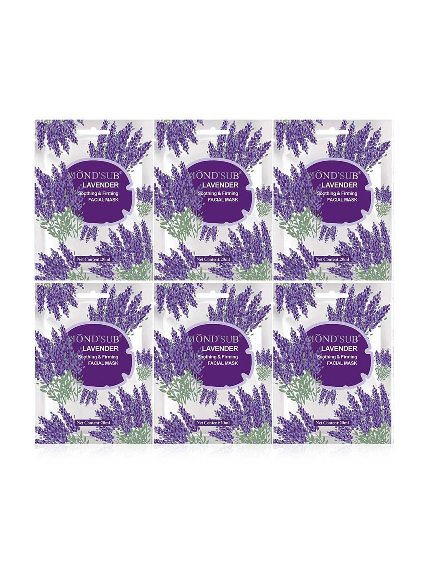 MONDSUB Lavender Soothing Sheet Masks (Pack of 6) - 20 ml Each