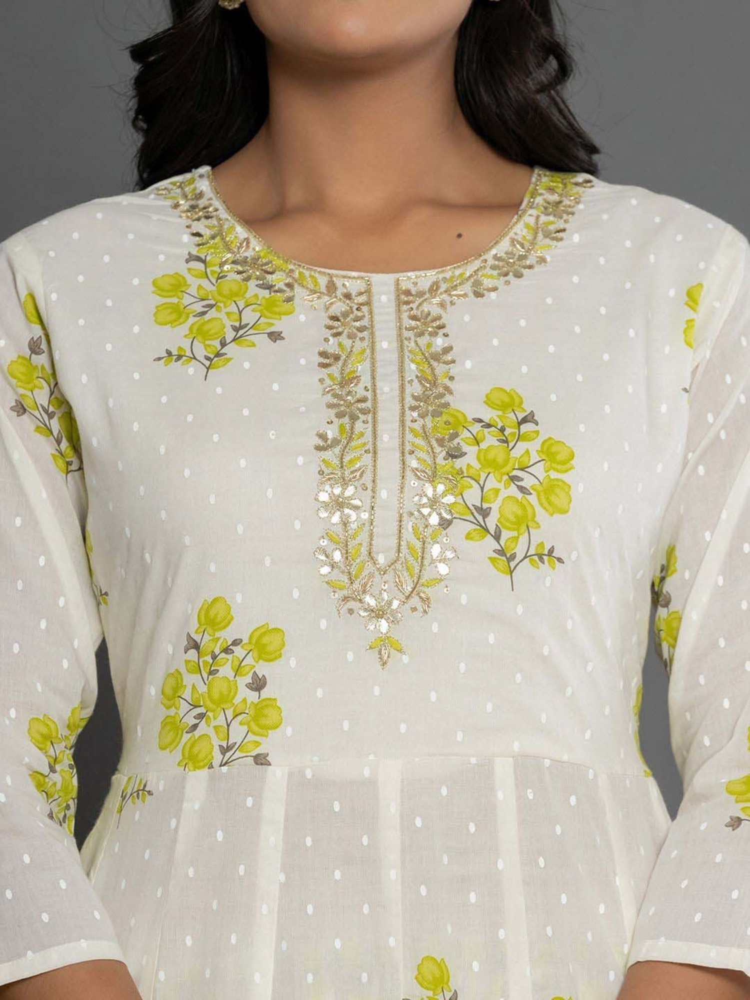 Yufta Green & White Cotton Printed Kurta Pant Set With Dupatta