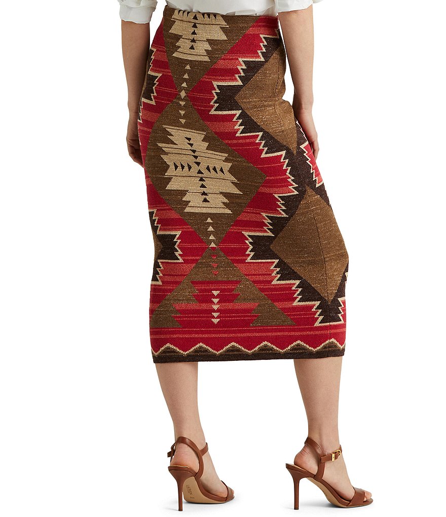 Lauren Ralph Lauren Petite Size Southwestern Print Cotton Blend Midi Skirt