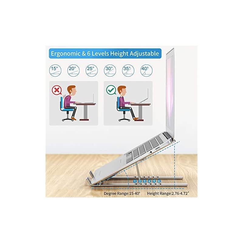 Adjustable Laptop Stand  Portable Aluminum Computer Holder Ergonomic Foldable Desktop Riser with 6 Levels Height Compatible with MacBook Air Pro Dell XPS More 10156 PC Notebook