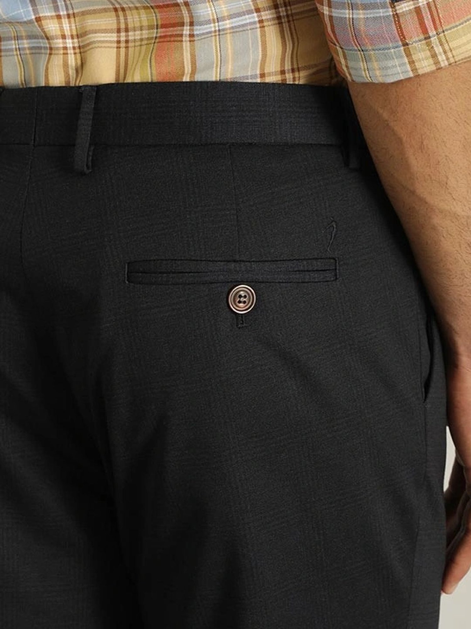 Indian Terrain Navy Tapered Fit Checks Trousers