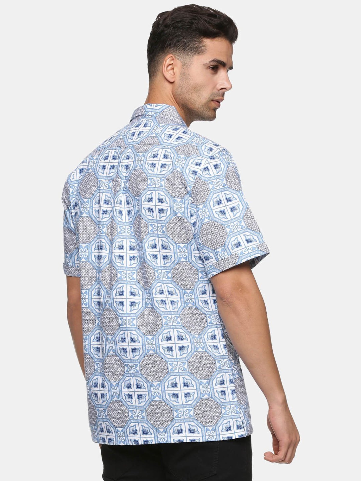 Don Vino Blue Regular Fit Printed Shirt