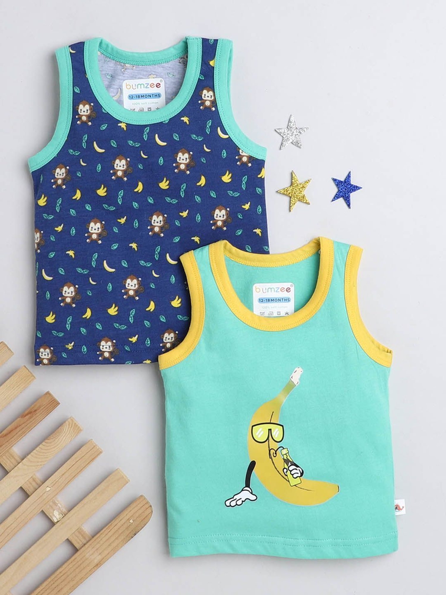 Bumzee Kids Navy & Green Printed T-Shirts (Pack Of 2)