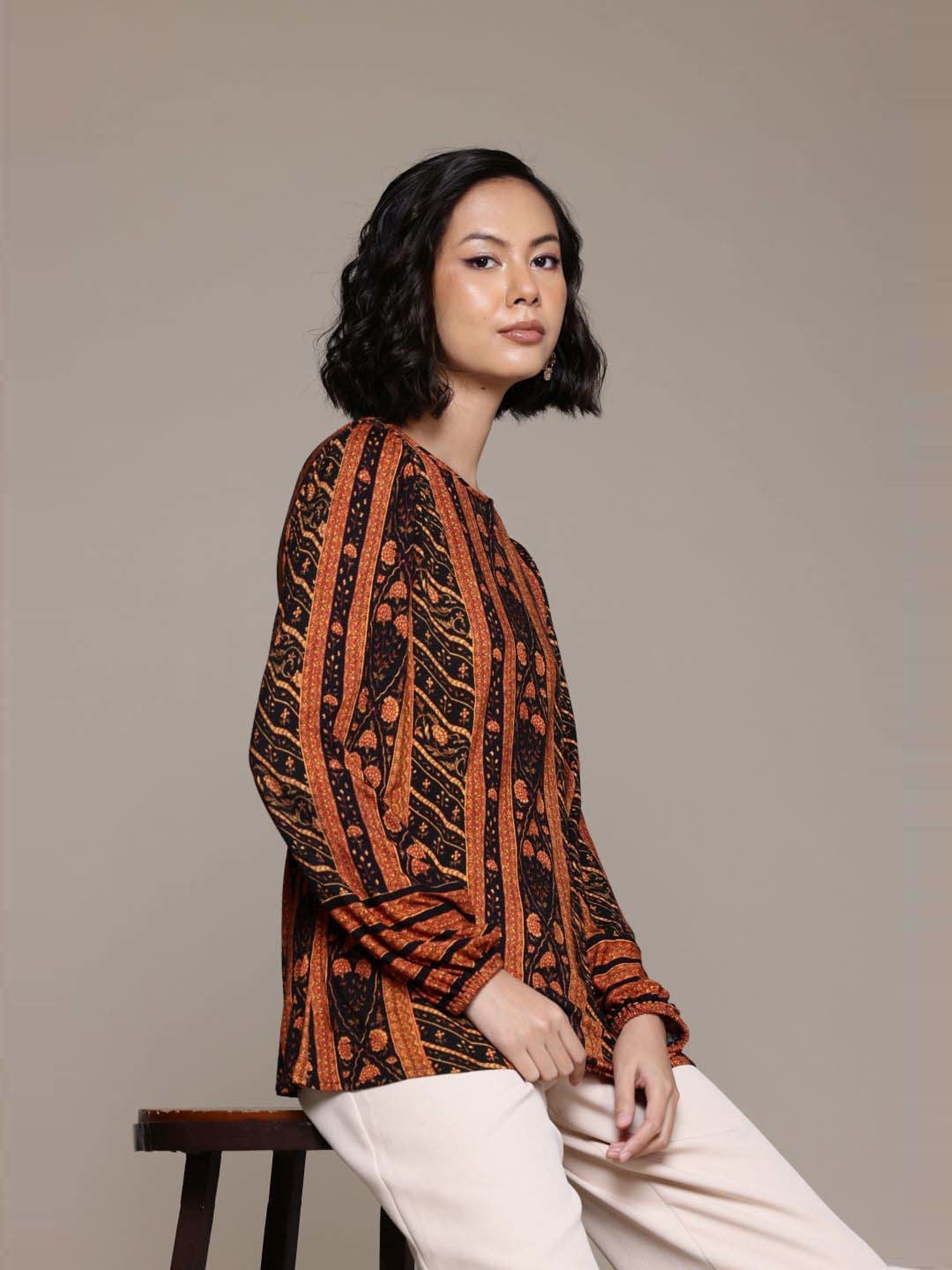 AARKE RITU KUMAR Black & Orange Printed Top