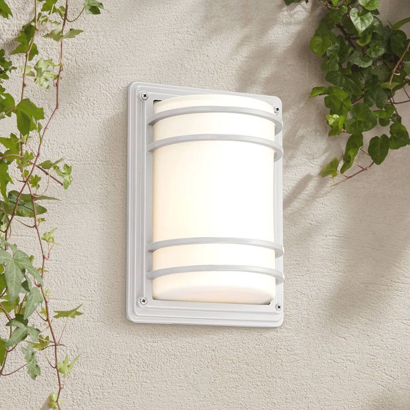 John Timberland Modern Industrial Outdoor Wall Sconce Fixture Silver 11" Opal Etched Glass for Exterior House Porch Patio Deck