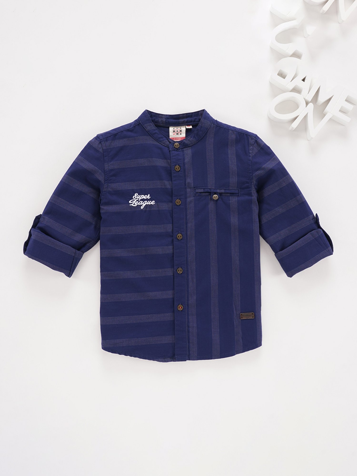 Ed-a-Mamma Kids Navy Striped Full Sleeves Shirt