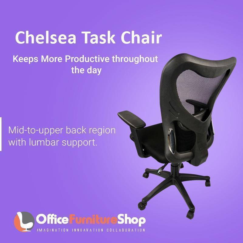 Executive Chelsea Comfortable Adjustable Height Ergonomic Office Computer Task Chair with Tilt Lock Mechanism, Swivel, Built-In Lumbar Support, Supported Durable Mesh Back - BLACK COLOR