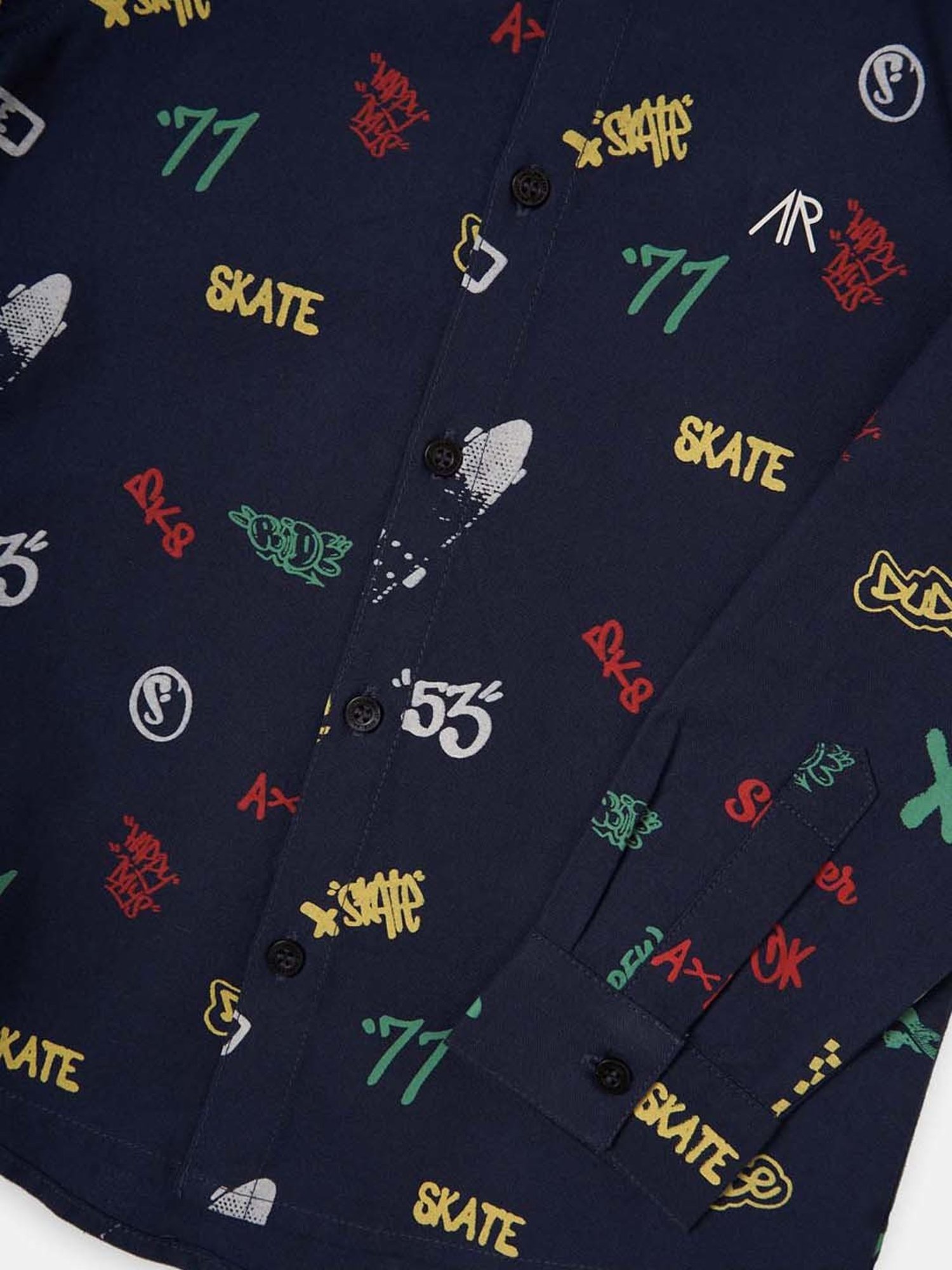 Angel & Rocket Boys Navy Cotton Printed Full Sleeves Shirt