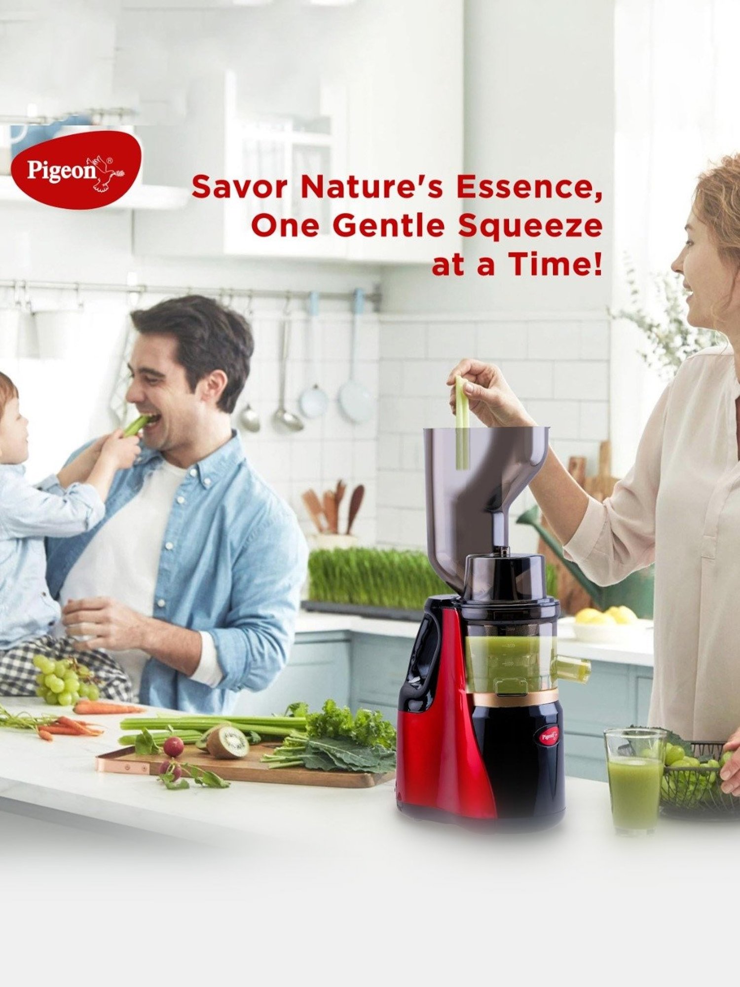 Pigeon Juicer 150W with Separate Juice & Pulp Cups (Red & Black)