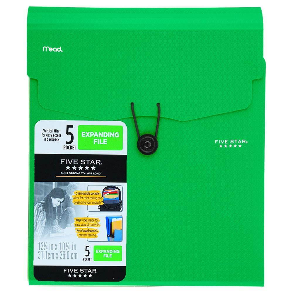 Five Star Expanding File Folder, 5-Pocket Vertical Expandable File Folder, Green (72695)