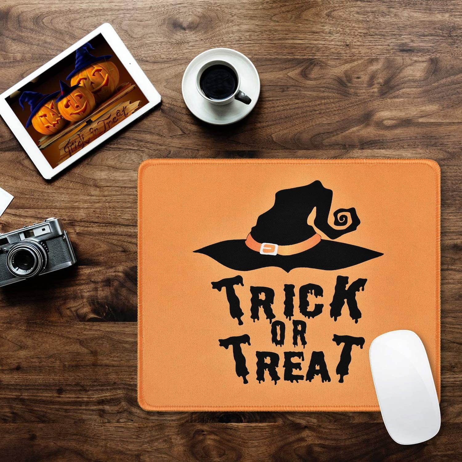2 Pack Happy Halloween Mouse Pad Trick or Treat Mouse Pad Non-Slip Rubber Gaming Mouse Mat with Stitched Edges for Computer Laptop, 9.5 x 7.9 x 0.1 Inch