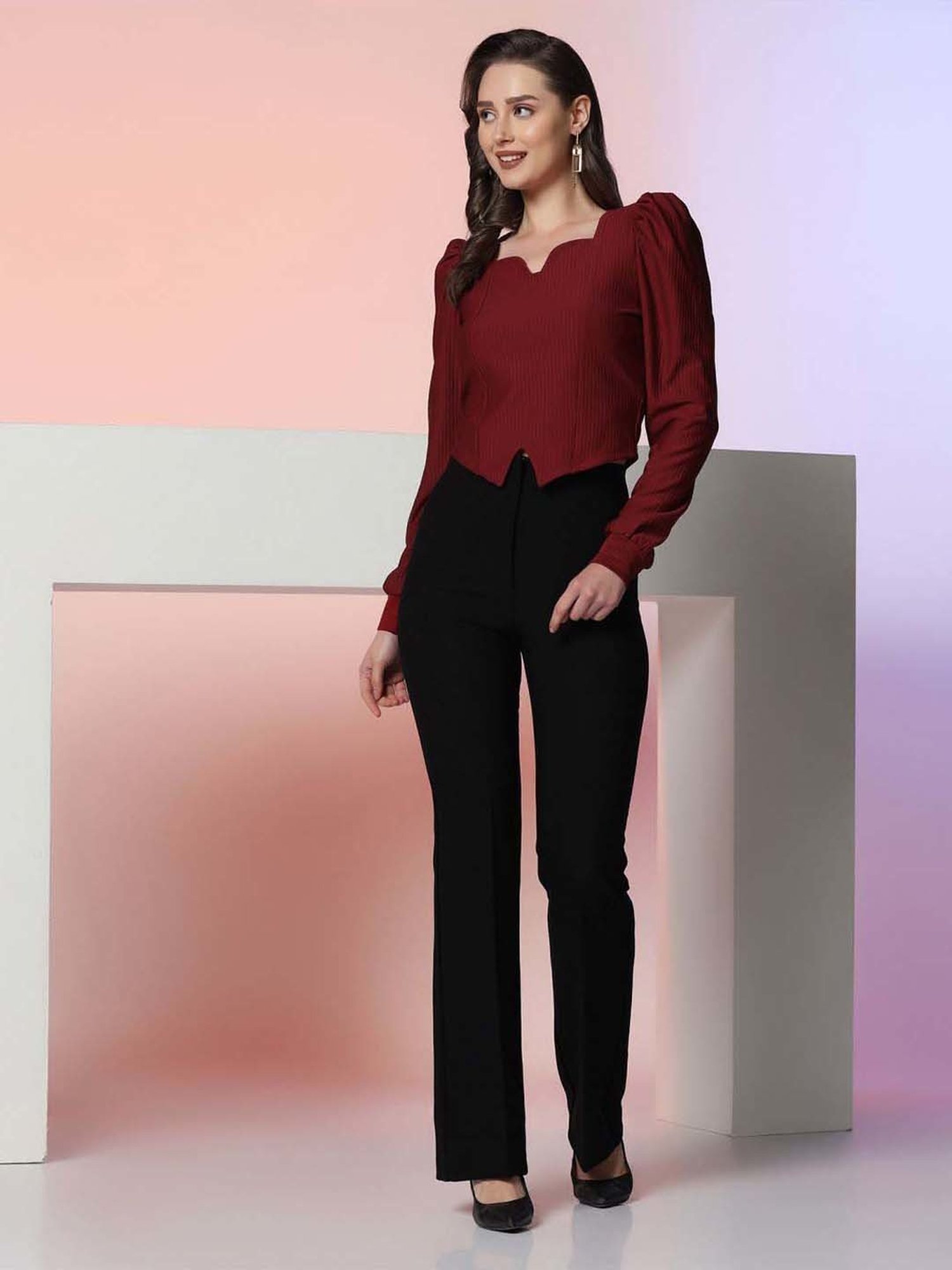 SELVIA Maroon Regular Fit Top