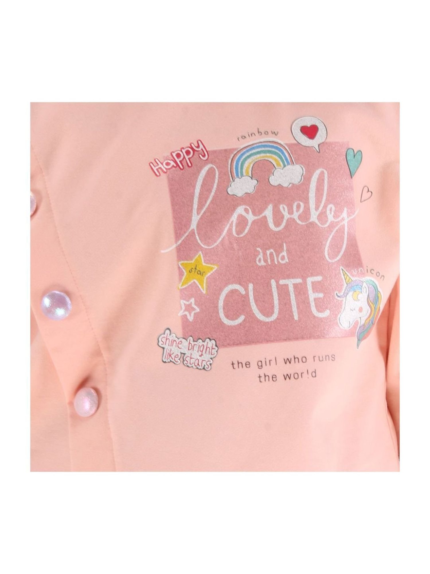 Cutecumber Kids Peach Printed Full Sleeves Top