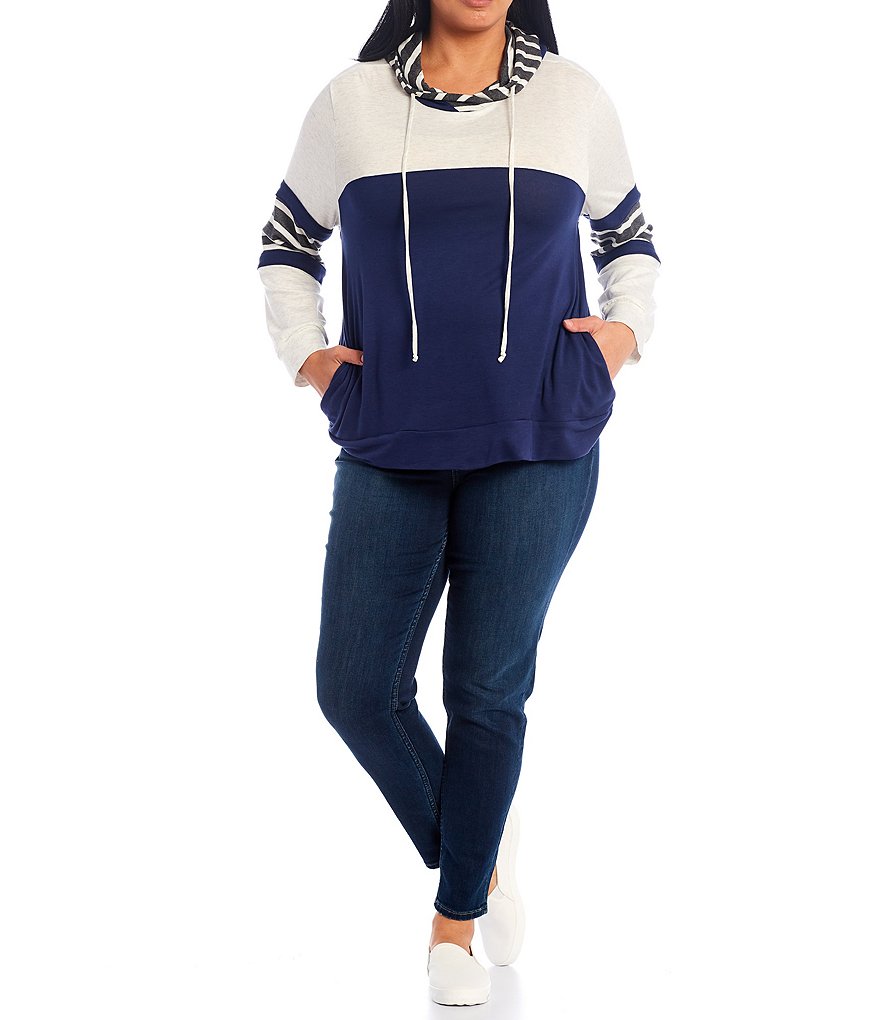 Moa Moa Plus Size Colorblock Stripe Print Hoodie
