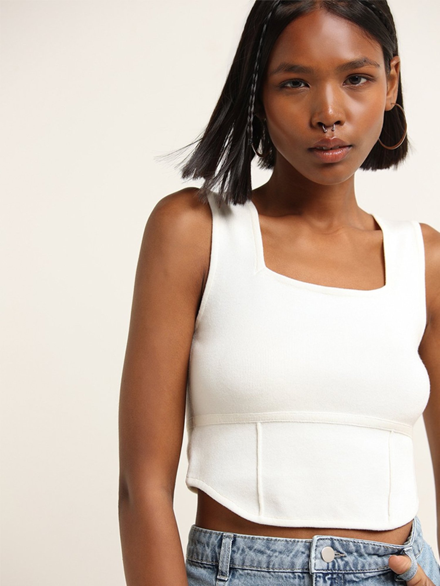 Nuon by Westside White Corset-Style Top