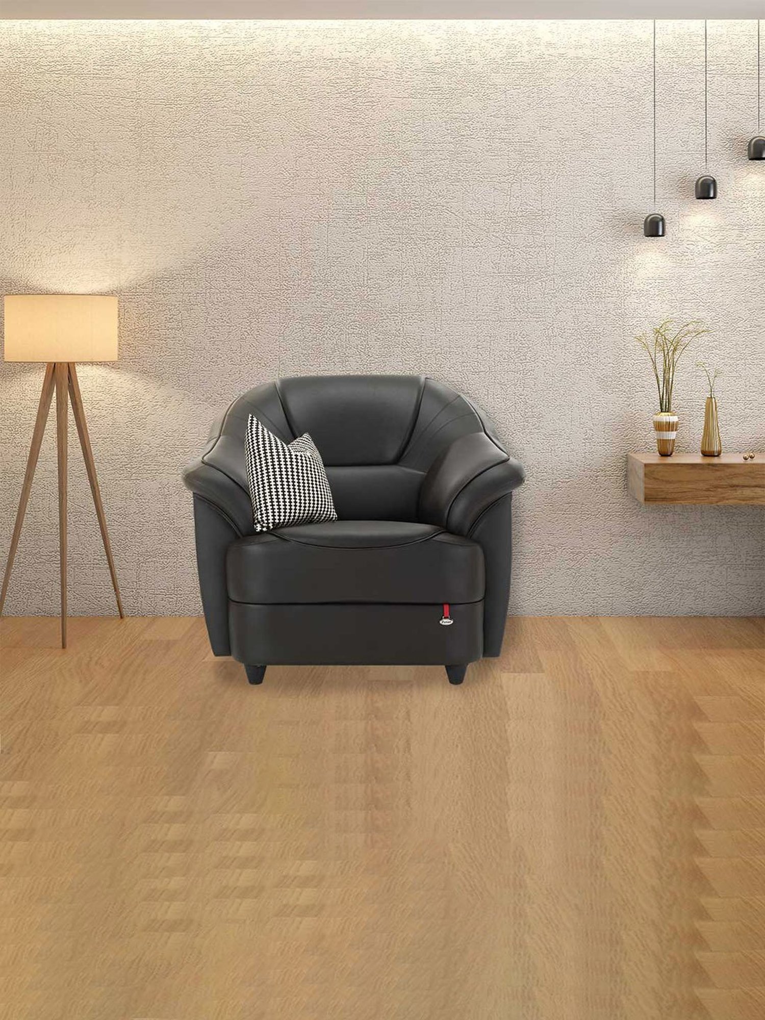 Durian Berry Black Premium Leatherette 1 Seater Sofa