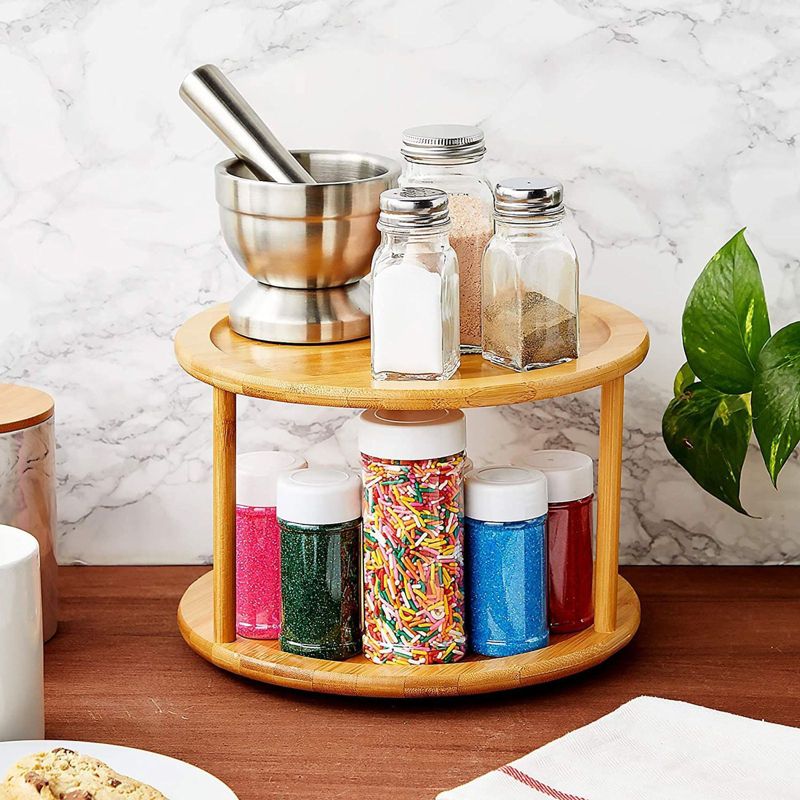 Farmlyn Creek Bamboo Turntable for Kitchen Cabinet, 2-Tier Organizer (10 x 7 Inches)