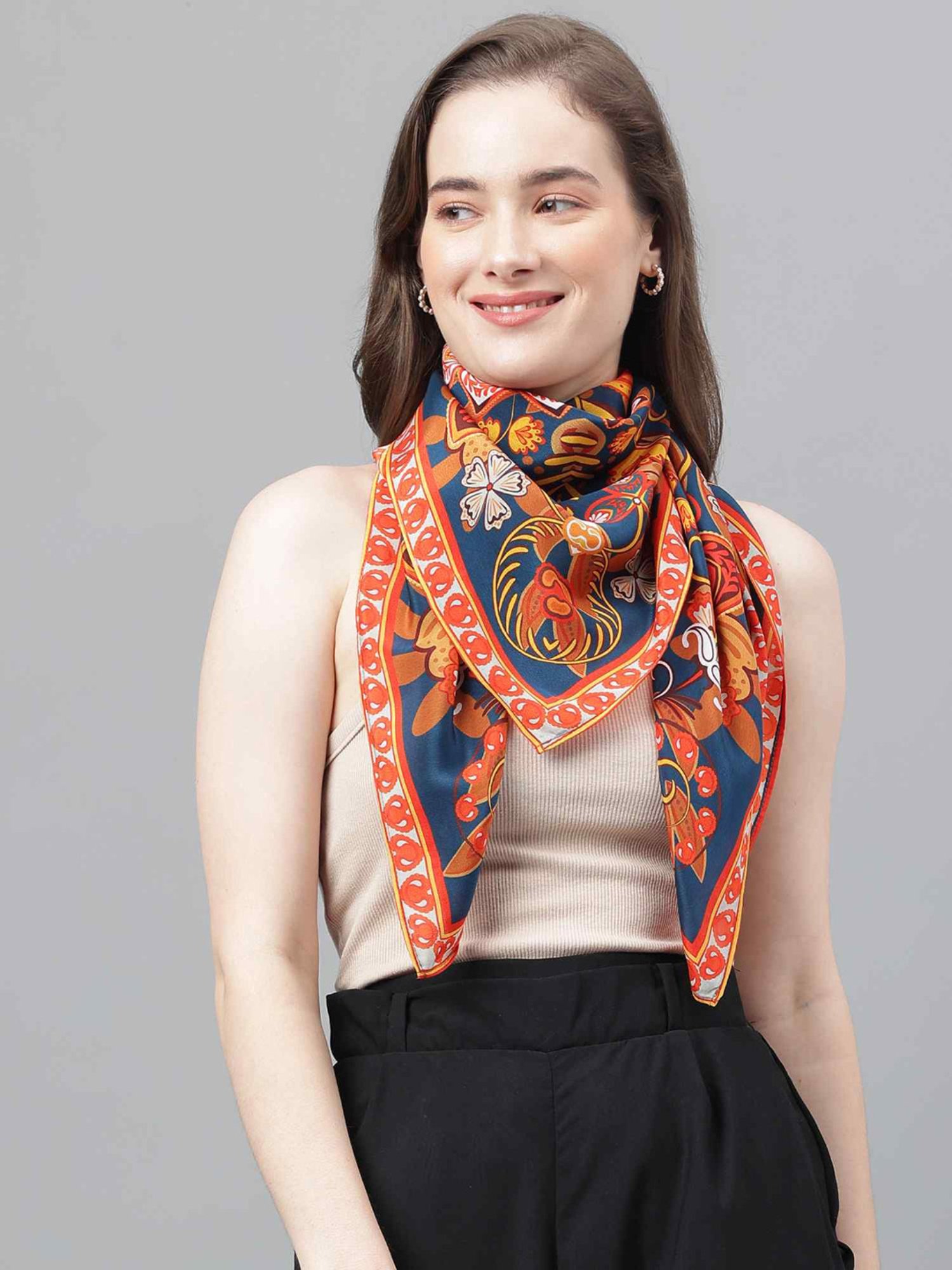 Tossido Blue Printed Scarf & Bag Scarf Set