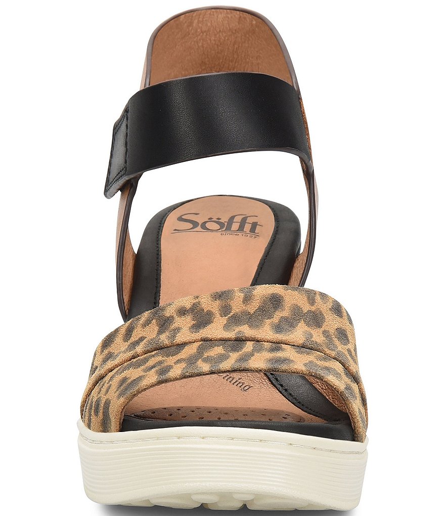 Sofft Samyra Leather Leopard Printed Athletic Inspired Wedges