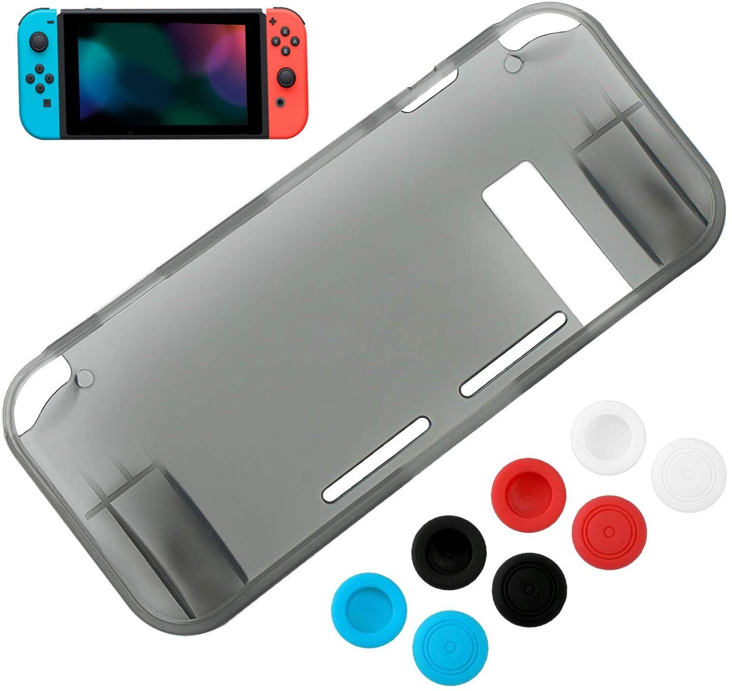 Protective Case Cover for Nintendo Switch Comfortable Soft TPU Grip Case and Ergonomic Anti-Scratch Shock-Absorption Cover for Nintendo Switch 2017 with 8 Thumb Grips Caps
