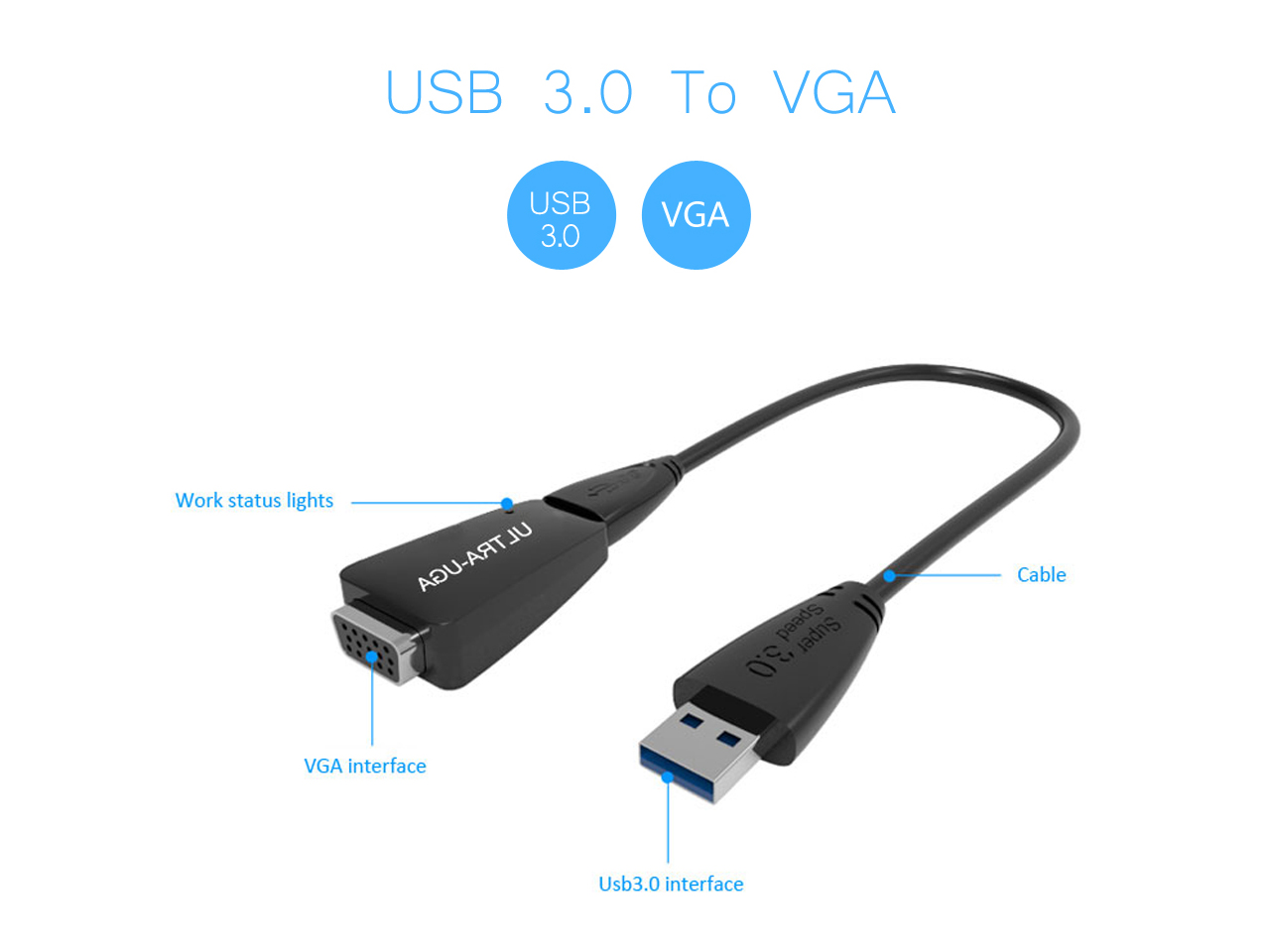 Wavlink SuperSpeed USB 3.0 to VGA Adapter External Graphic Card Converter Pixels up to 1920 &times; 1080 with USB 3.0 to Micro B Cable Extend & Mirror Mode for Windows 7/ 8 /8.x /10