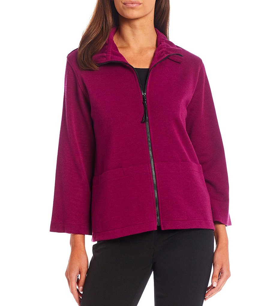 Ali Miles Printed Button Front Floral Wire Neck 3/4 Bell Sleeve Jacket