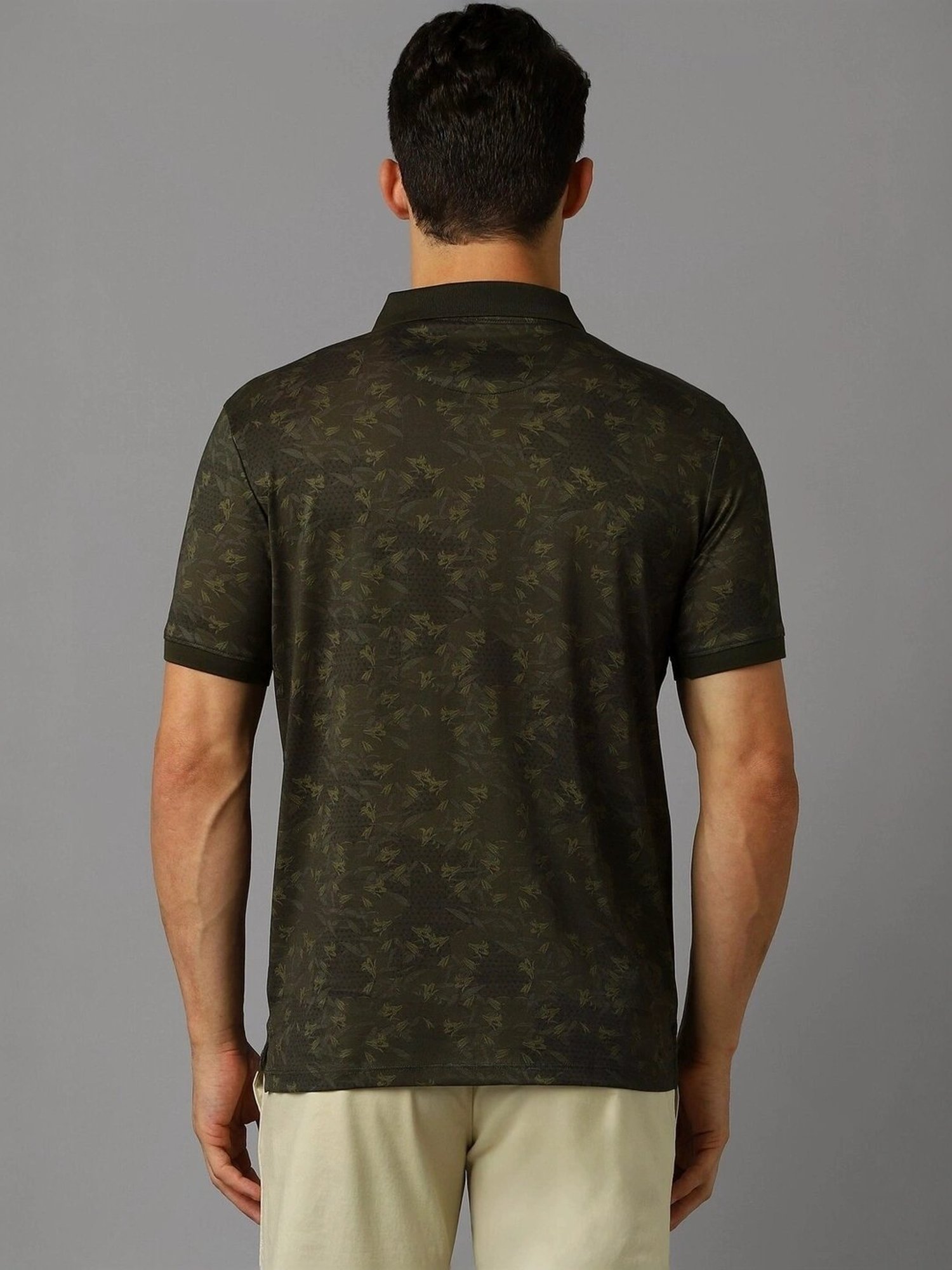 Louis Philippe Green Cotton Regular Fit Printed Polo T-Shirt