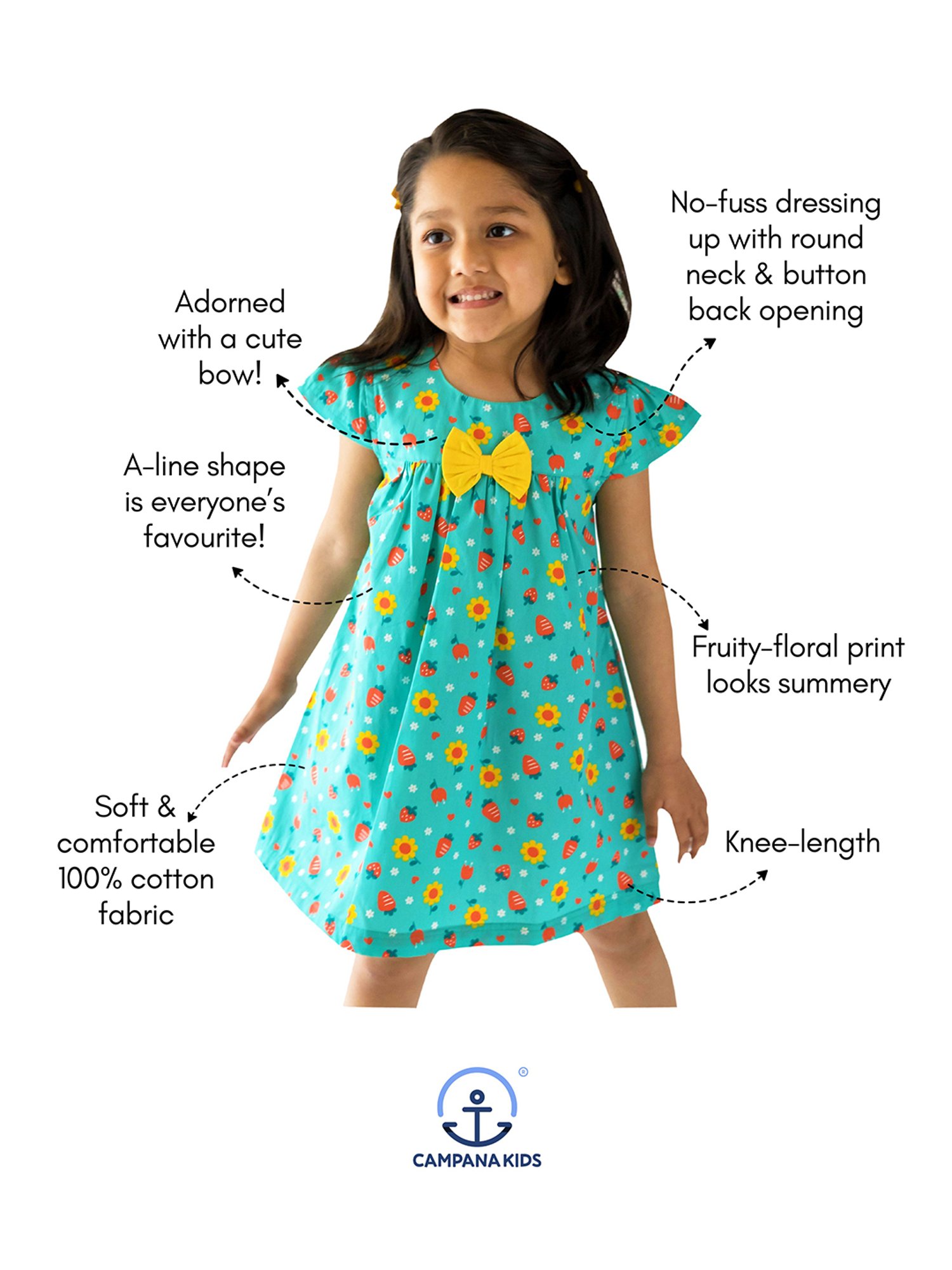 Campana Kids Turquoise Printed Dress
